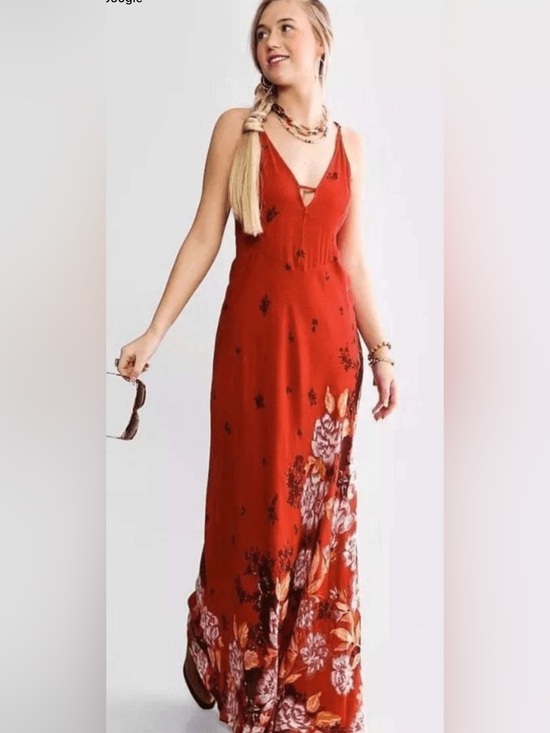 Free People Dresses & Skirts - Free People Rust Red Floral Slip Maxi Dress